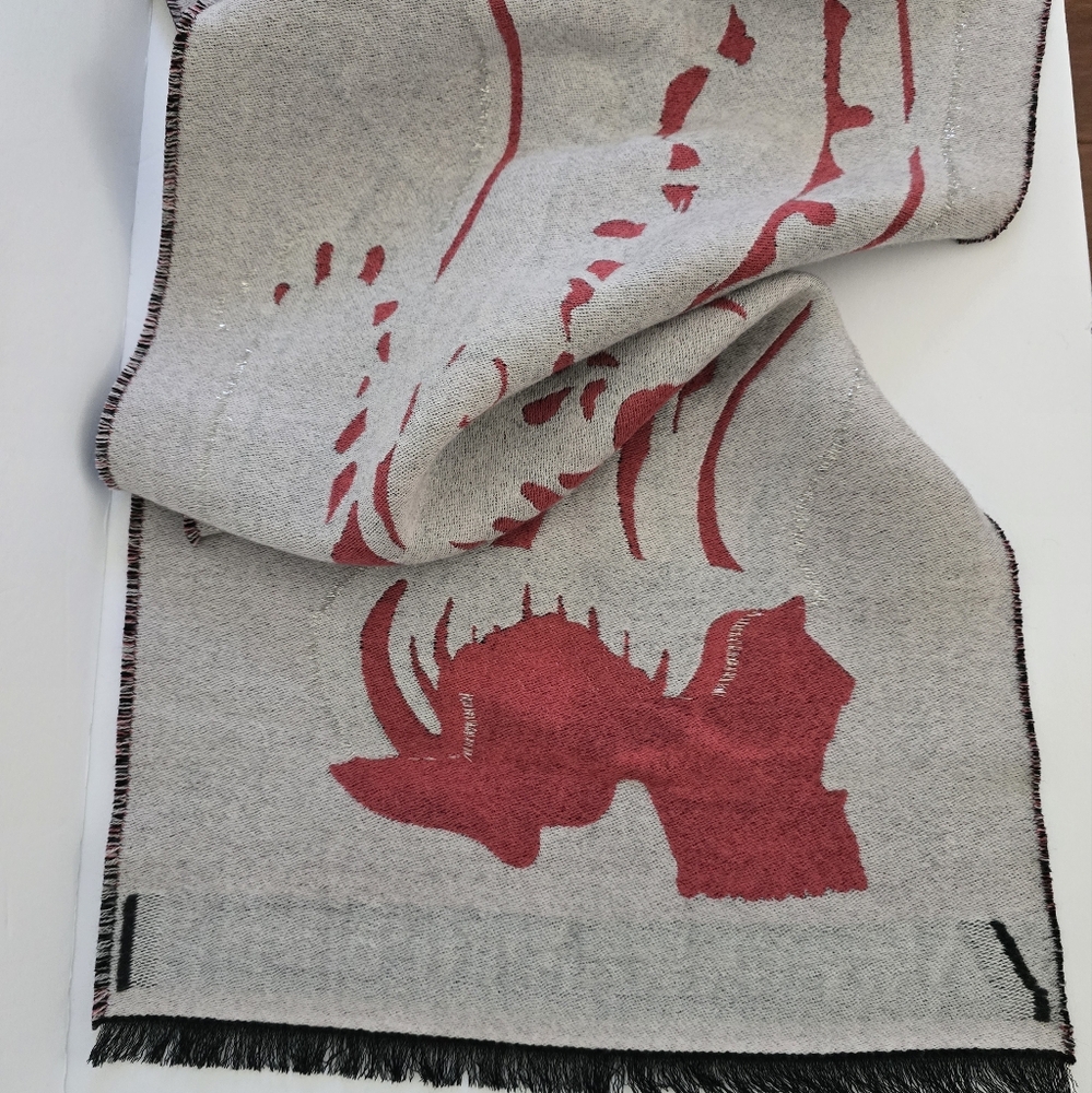 Alexander McQueen Wool Skull Large Scarf Black Red - Picture 6 of 8